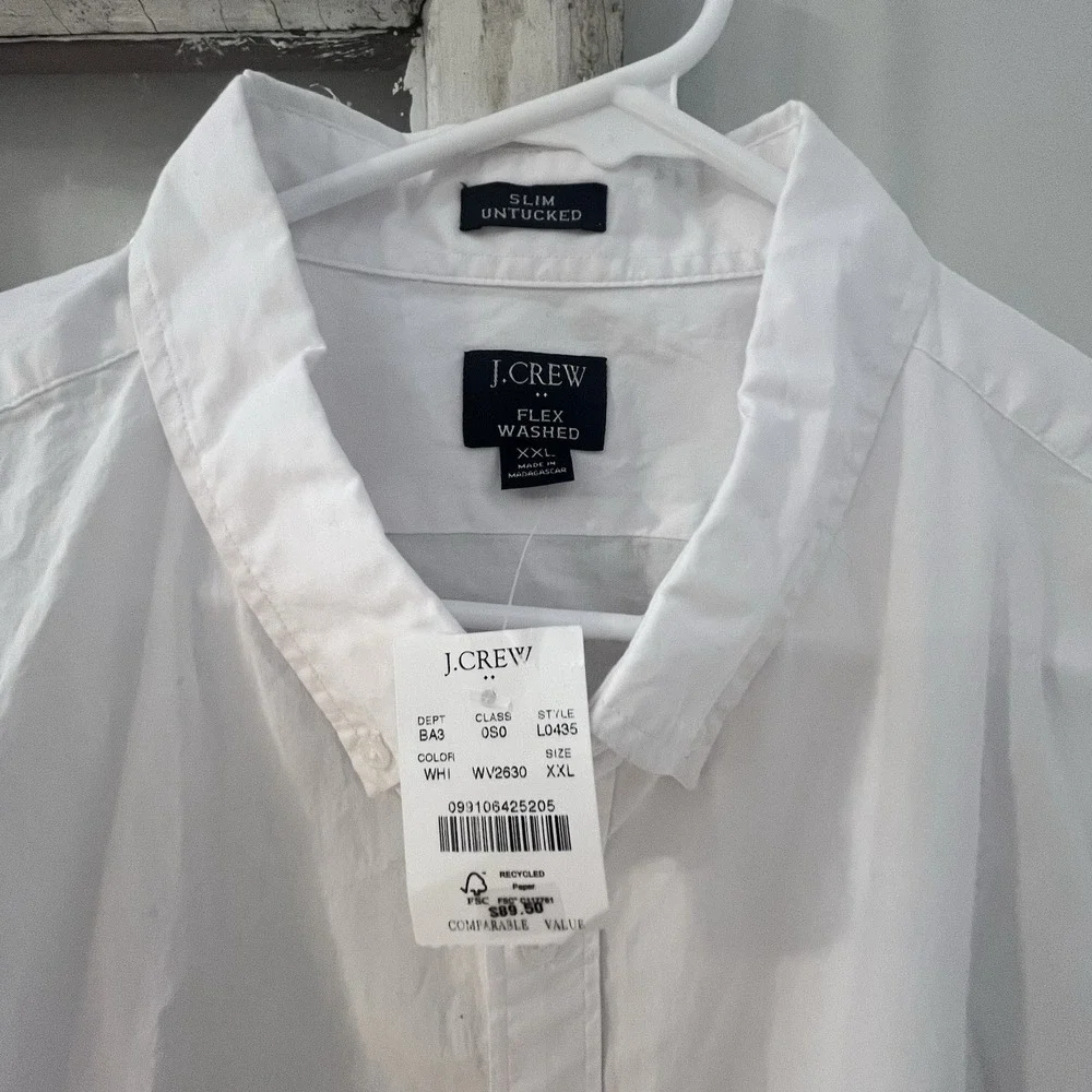 NWT J.Crew Flex Washed XXL Slim Untucked White Casual Collared Button Shirt $89‎